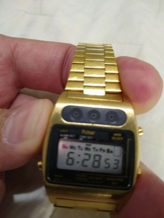 Vintage PULSAR Rare Gold Tone S.  Steel Digital Alarm Japan Y703 - 5009 Watch - Runs 7