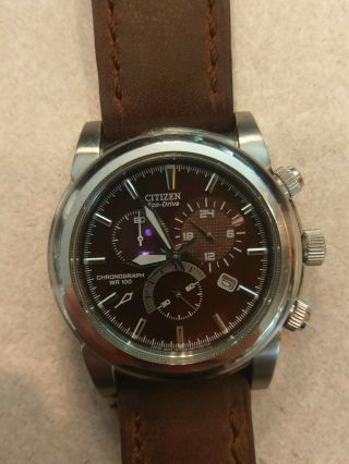 Citizen Eco - Drive Chronograph Wr - 100 Gn - 4w - S Watch - Rugged Oiled Leather Strap