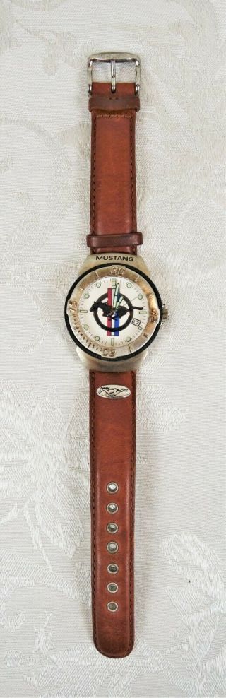 Vintage Jewelry Wrist Watch Officially Licensed Ford Mustang Leather Band