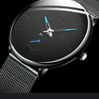 Mens Classic Black Wrist Watch.  Herren Uhren Luxury Business Leather Quartz