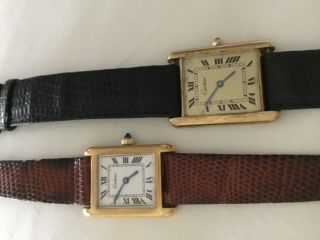 Two Vintage Cartier Tank Watches Non - W Bucherer Watch Box