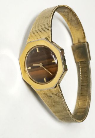 Elgin 17 Jewels Octagon Shape Gold Band Adjustable Bangle Bracelet Watch