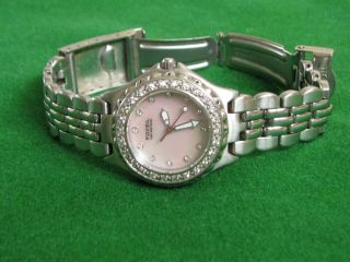 Women’s Fossil Blue Am3477 Pink Dial Crystal Accent Stainless Steel Watch 100m