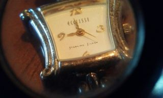 Ecclissi Sterling Silver Wrist Watch Black Leather Band