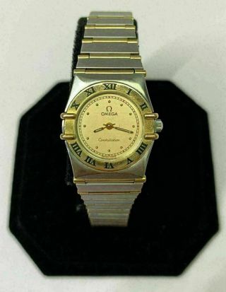 Ladies Vtg Omega 18k Yellow Gold 23mm Constellation Quartz Two Tone Watch 6104