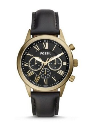 Fossil Flynn Two - Tone Black Dial Chronograph Leather Band Watch Bq2192.