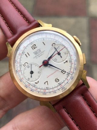 Vintage Britix Chronograph Mens Watch Gold Plated Swiss 35,  3mm Fancy Lugs