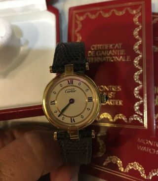 Cartier Vermeil 925 Silver/goldplated Quartz Ladies Watch W/ Box And Certificate