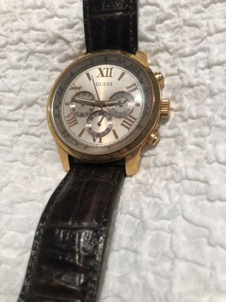 Mens Guess Watch With Brown Leather Strap