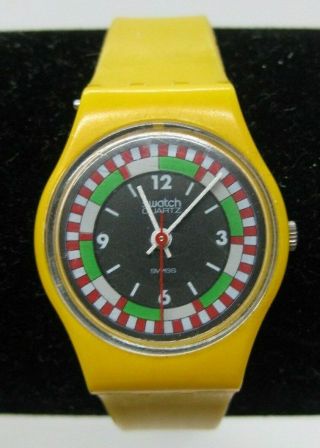 Vintage Swatch Watch 1984 Yellow Racer Lj100 Ladies - Battery