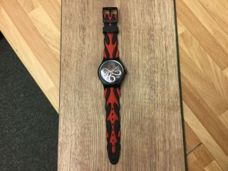 Vintage Large Numbers Swatch Watch With Great Red & Black Strap Ag 2003