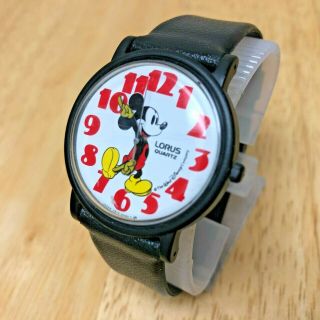 Vintage Disney Mickey Black White Plastic Analog Quartz Watch Hours Battery