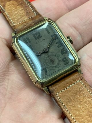 Vintage Men ' s Gruen 14k Rose Gold Filled Case Watch Running 2
