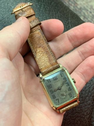 Vintage Men ' s Gruen 14k Rose Gold Filled Case Watch Running 6