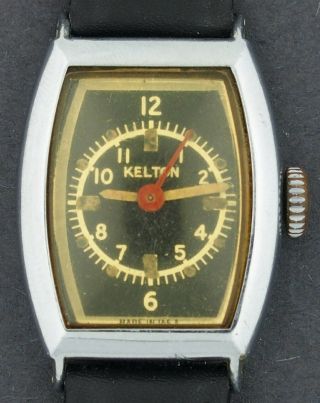 Vintage Kelton U.  S.  Time Dollar Wrist Watch With Black Dial & Center Second Hand