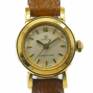 Auth Omega Ladymatic 18k Yellow Gold/leather Hand - Winding Women 