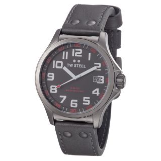 TW Steel Men ' s Pilot Grey Dial Grey Leather Strap Quartz Titanium Watch TW420 2