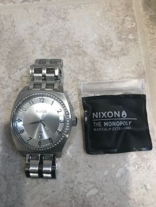 Nixon A325 - 1874 Monopoly Silver Crystal Watch Extra Links Needs Battery