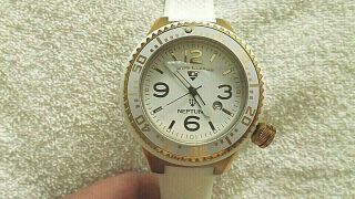 Swiss Legend Neptune White Poly Case,  RoseGold Accents,  White Band Watch. 3