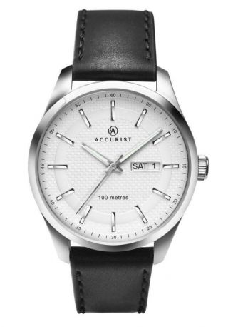 Accurist 7135 Mens Classic Day Date White Dial Leather Strap Watch Rrp £74.  99