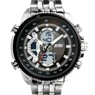 Skmei Men Stainless Steel Watch Analog Digital Quartz Wrist Watch Fashion