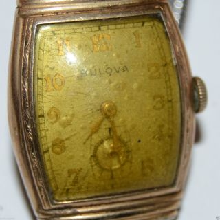 Rare 1140108 Vintage Art Deco Bulova 10k Gf Gold Filled Mens Wristwatch