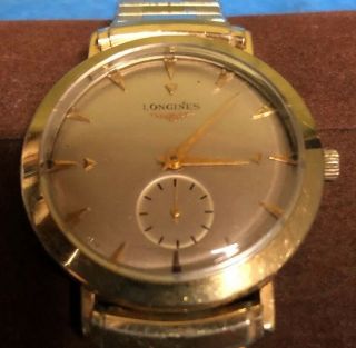Vintage Mens Longines Solid 14k Gold Watch.  Looks.  Sub Dial Seconds.