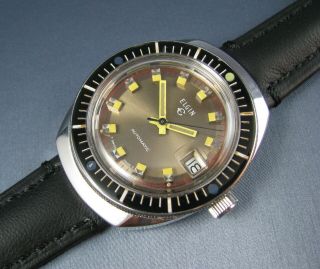 Vintage Elgin Stainless Steel Automatic Divers Mens Date Watch 17j 1970