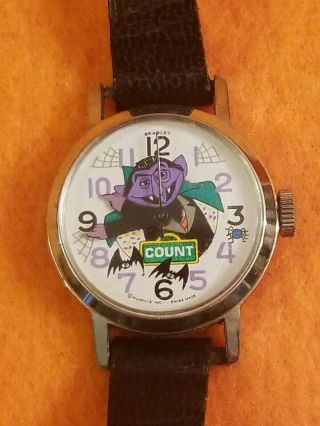 Rare Sesame Street Watch Featuring The Count By Jim Henson Swiss Wristwatch