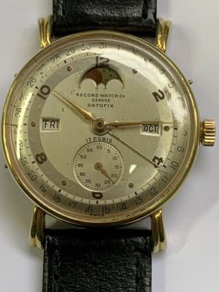 Vintage Record Watch Co Geneve Datofix Gents Triple Date Moon Phase