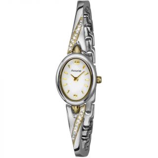 Accurist Lb1647w Ladies Two - Tone Fine Crystal Set Watch Rrp £79.  99