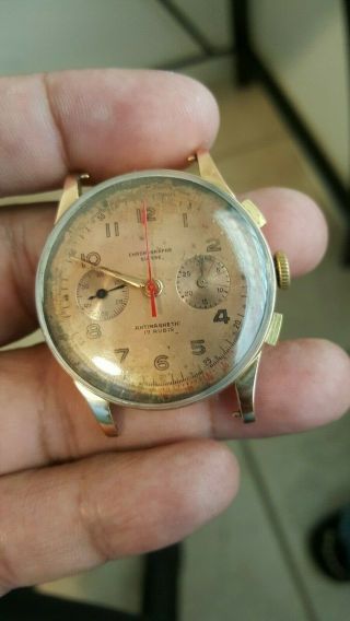Vintage Chronographe Suisse 18k 750 Gold Watch Antimagnetic 17 Rubis Chronograph