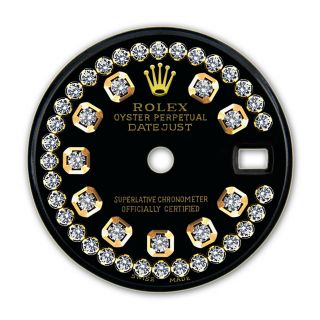 Refined Ladies 2 - Tone Datejust Black String Diamond Dial For Rolex - 26