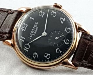 1950´s Hermes Paris Swiss Men´s Wristwatch Fancy Case Big Size Very Attractive,
