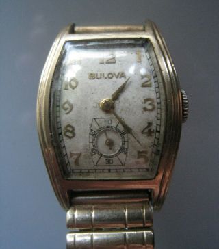 Vintage Curved Inscribed Bulova Art Deco Antique Mens Wrist Watch