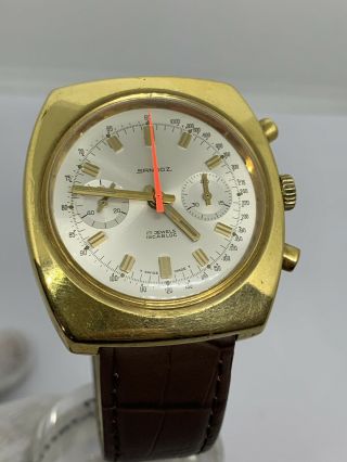 Vintage Sandoz Chronograph Landeron 248 Silver Dial Swiss Mens Wrist Watch
