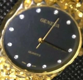 Vintage Geneva Diamond Dial Quartz Gold Nugget Watch Rare