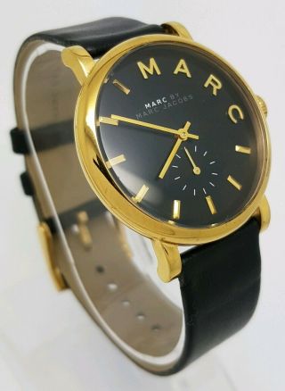 Marc By Marc Jacobs Ladies Gold Tone Case Black Leather Strap Watch Mbm1269 (a)