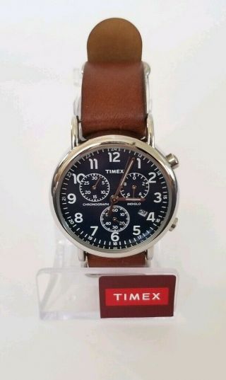 Unisex Timex Tw2r63200 Weekender Chronograph Watch Brown Leather Strap W15