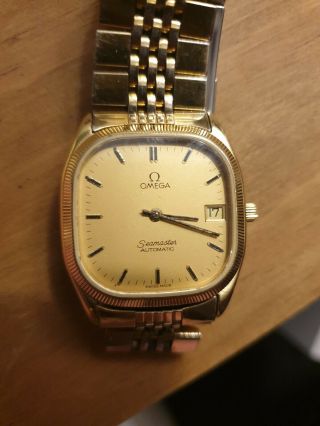 Vintage Omega Seamaster Gold Plate Gents Square Quartz Watch