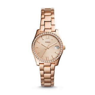 Fossil Es4318 Scarlette Rose Gold Stainless Steel Date Round Mini Ladies Watch