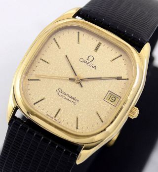 Vintage Omega Seamaster Automatic Date Yellow Gold Dial Men 
