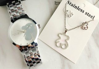 Lovely Bear Woman Stainless Steel Watches Jewelry Set Listing Exquisite Gift