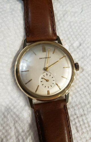 Vintage Mens 14k Solid Gold 23j Lord Elgin Chevrolet Award Wristwatch Cal.  730
