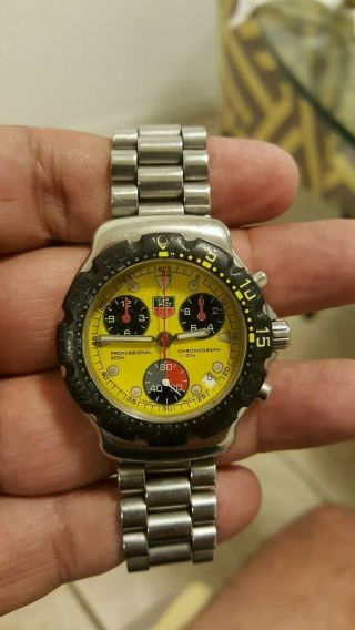 Vintage Tag Heuer Formula 1 F1 Chronograph Ca1213 Yellow Timekeeper 100 Swiss