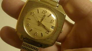 Caravelle By Bulova Mens Huge Block Electric Watch From 1974 Gold E.  P.  Running