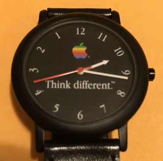 Vgt Black Apple Computer “think Different” Backward Watch With Rare 6 Color Logo