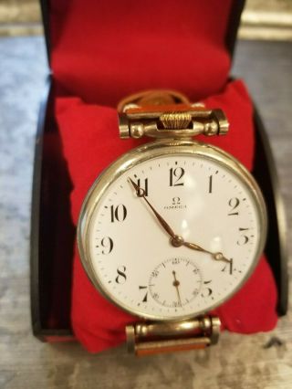 Omega Antique 1937 Mens Large Wristwatch Porcelain Dial (marriage Watch)