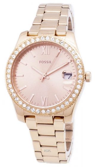 Fossil Es4318 Scarlette Rose Gold Stainless Steel Three - Hand Date Ladies Watch