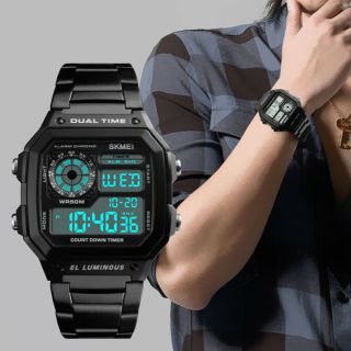 Skmei Mens Sports Digital Stainless Steel Wrist Watch Band Wristwatch Waterproof